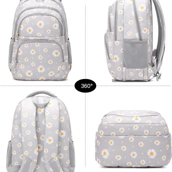 Createy Girls Daisy Backpack, Lunch Box, Pencil Case 3Pcs Black or Gray - Picture 13 of 15